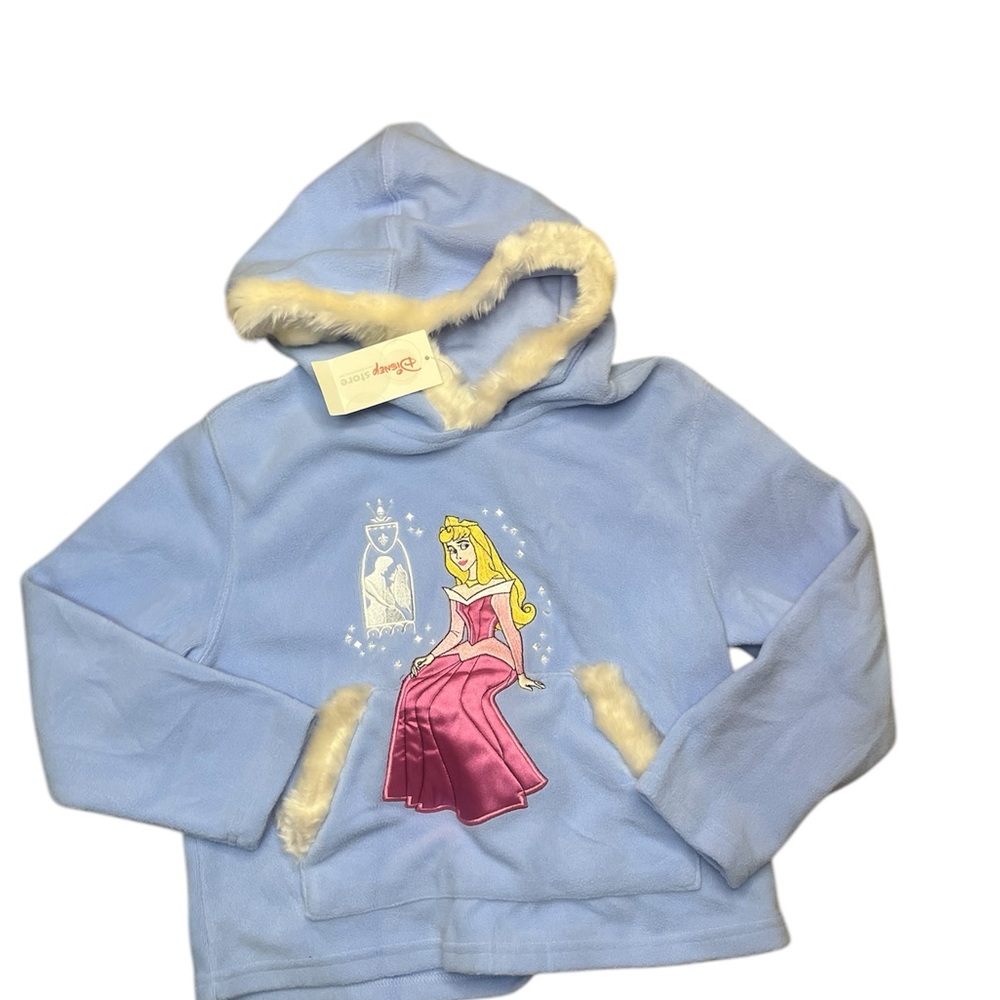 NWT Vintage y2k Disney Princess Blue Hoodie fleece with faux fur Cinderella